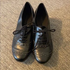 Black Saddle-Shoe Lace-up Heels